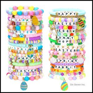 40 Piece Stretch Bracelets Set, Vinyl Material, Stackable Elastic Layering